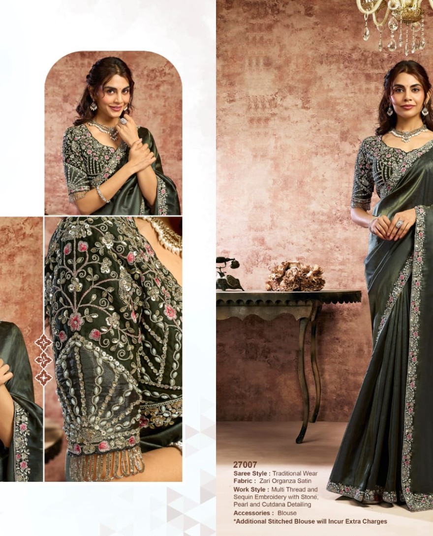 BLACK - Designer Black Embroidered Wedding Style Saree